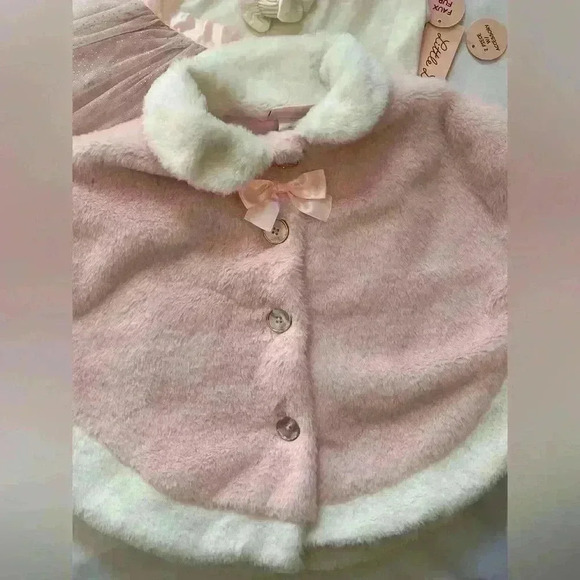 Little Lass Girls Kids Size 4T Dress Faux Fur Poncho Headband Accessory Pink - Picture 4 of 5